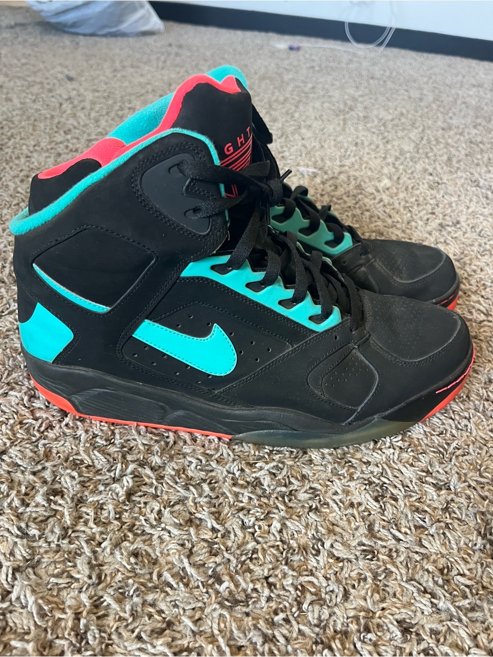 Nike Black High-Top Athletic Sneakers with Teal & Coral Accents